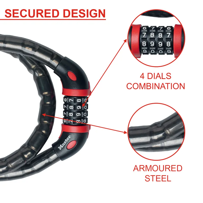 Master Lock Armoured Cable Combination Lock 18mm X 1m 8226 Black-1